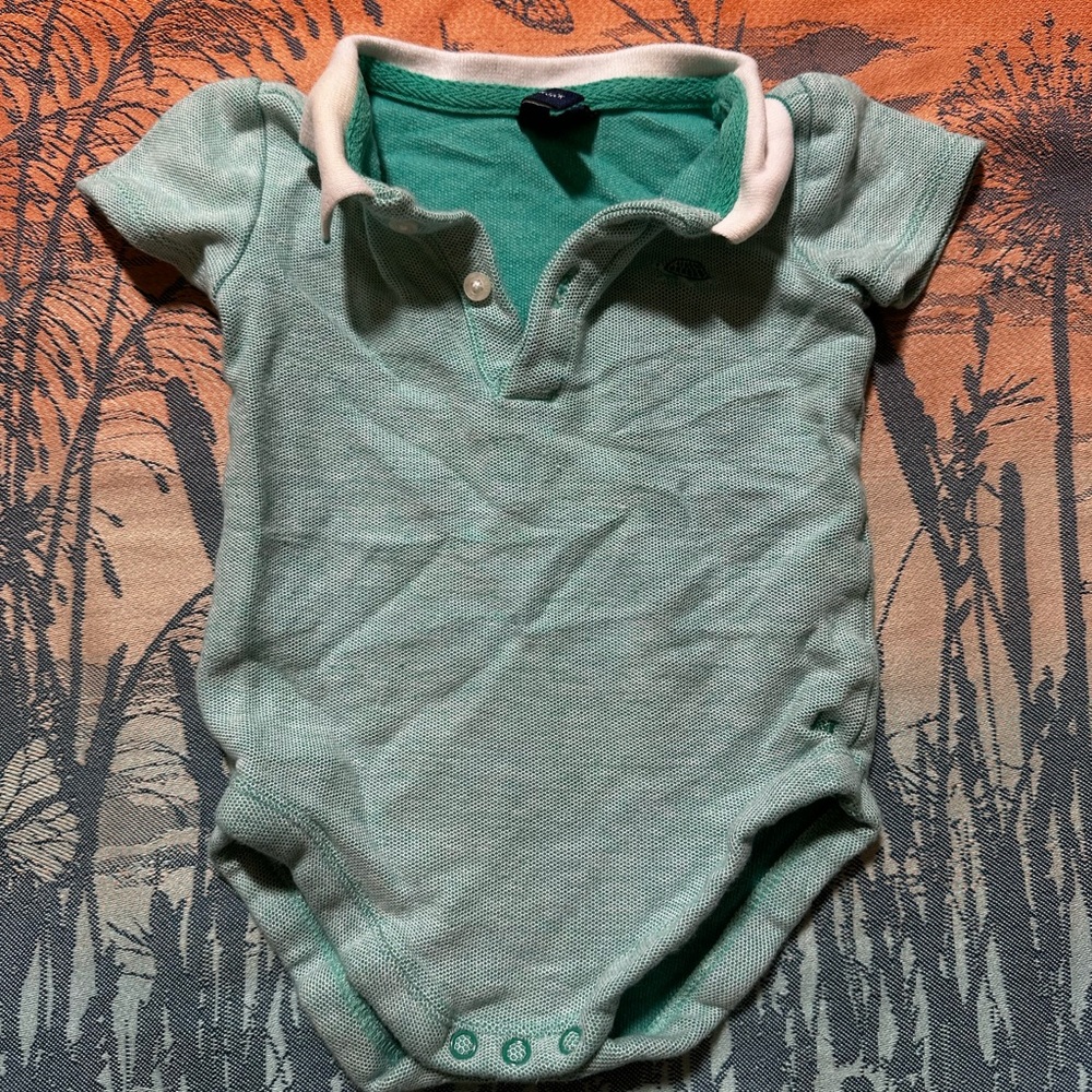Janie and Jack Green and White Bodysuit Polo Style